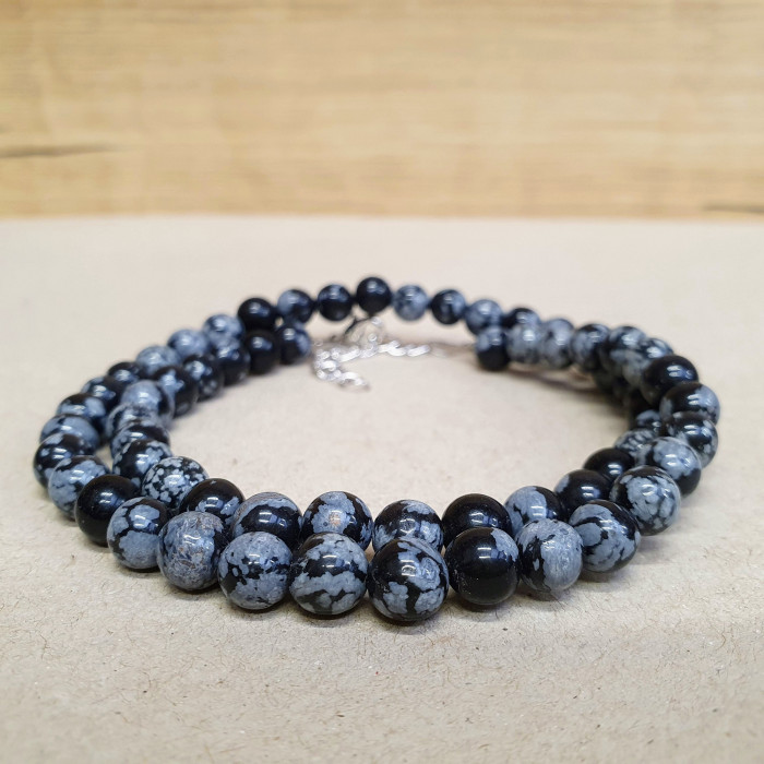 Obsidián vločkový 6mm kuličkový náhrdelník Obsidián vločkový 6mm kuličkový náhrdelník