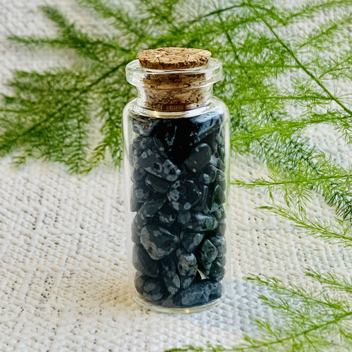 Obsidián vločkový - lahvička s minerály